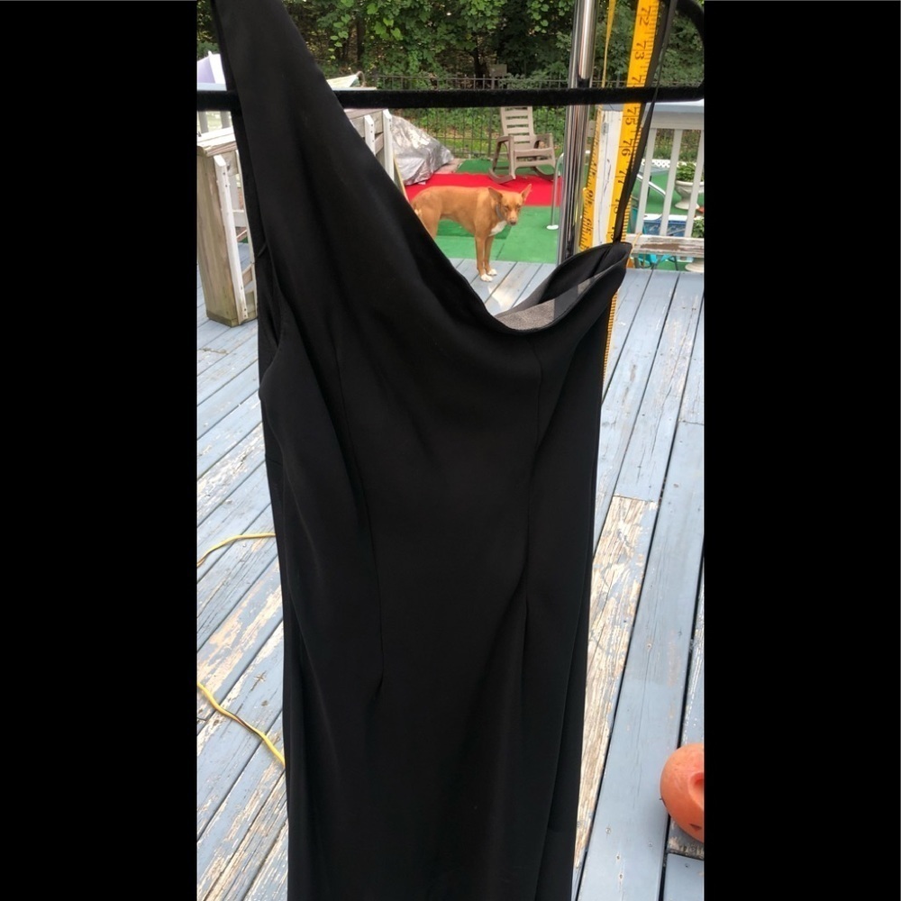 B Moss size 14 black one shoulder dress lined ,semi sheer detail NWOT